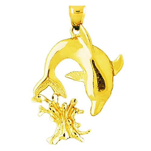 14K Gold Dolphin Glistening Splashing Pendant Goldia PreStyled Sets