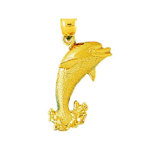 14K Gold Dolphin Jumping Out of Water Pendant Goldia Necklaces