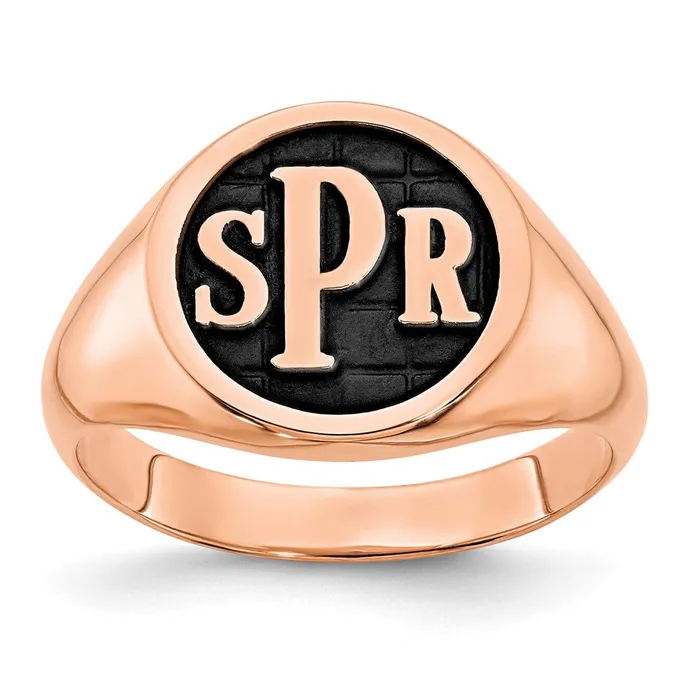14K Rose Gold Polished with Antiqued Background Monogram Signet Ring Goldia Rings 14K Rose Gold Polished with Antiqued Background Monogram Signet Ring Goldia Rings