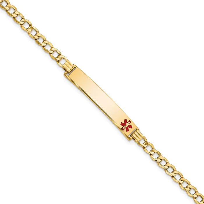 14K Semisolid Medical Red Enamel Curb Link ID Bracelet MDS Bracelets