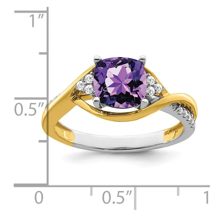 14k TwoTone Gold Cushion Amethyst and Real Diamond Ring Goldia Rings