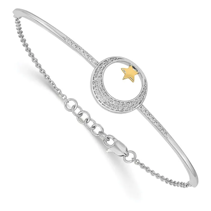 14k Twotone Polish Moon wStar Natural Diamond 7in w5in ext Bracelet goldiaca Bracelets 14k Twotone Polish Moon wStar Natural Diamond 7in w5in ext Bracelet goldiaca Bracelets