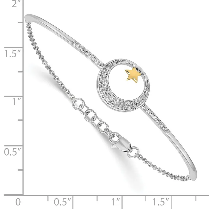 14k Twotone Polish Moon wStar Natural Diamond 7in w5in ext Bracelet goldiaca Bracelets