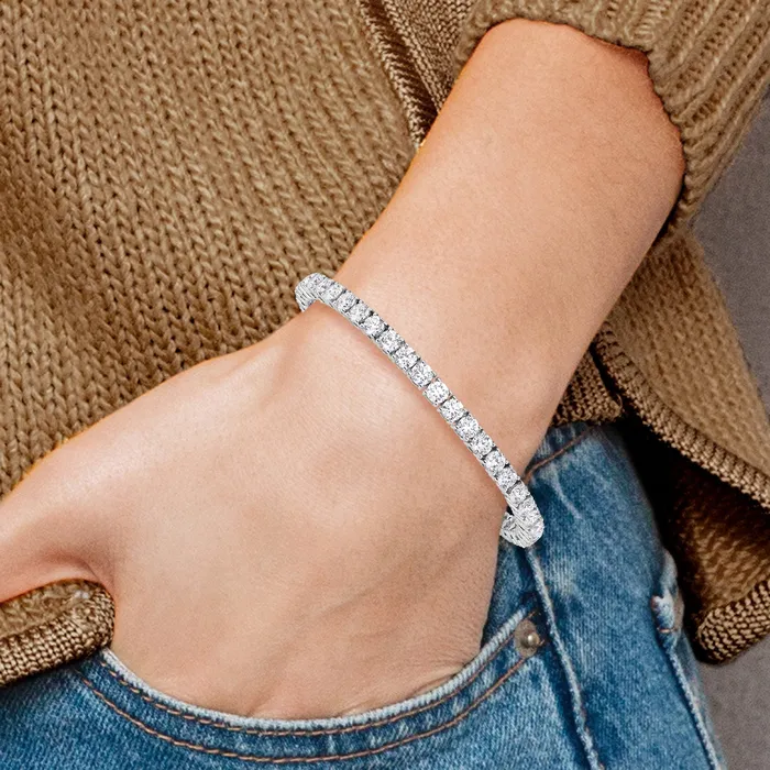 14k White Gold 10 Ct Lab Grown Diamond VSSI G Round Tennis Bracelet Goldia Bracelets