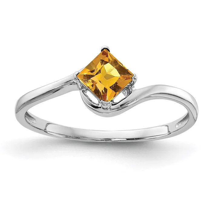 14k White Gold 4mm Princess Cut Citrine ring Goldia Rings