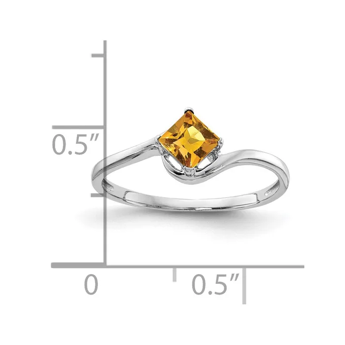 14k White Gold 4mm Princess Cut Citrine ring Goldia Rings