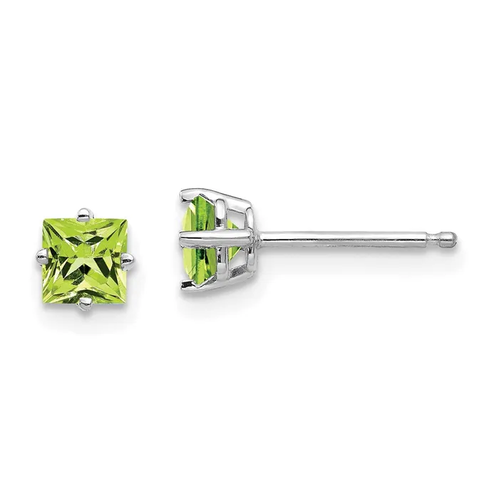 14k White Gold 4mm Square Step Cut Peridot Earrings Goldia Earrings