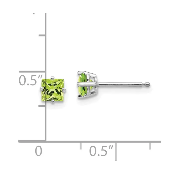 14k White Gold 4mm Square Step Cut Peridot Earrings Goldia Earrings
