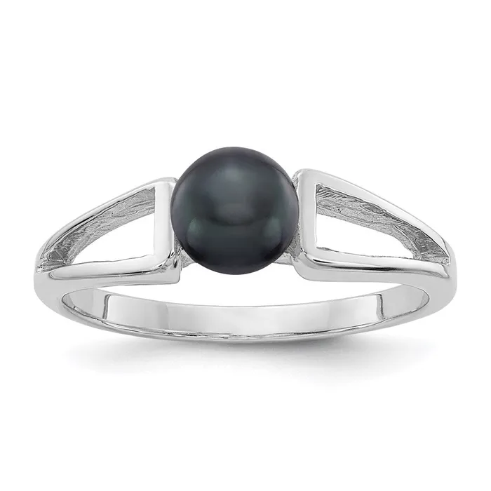 14k White Gold 55mm Black FW Cultured Pearl ring Goldia Rings