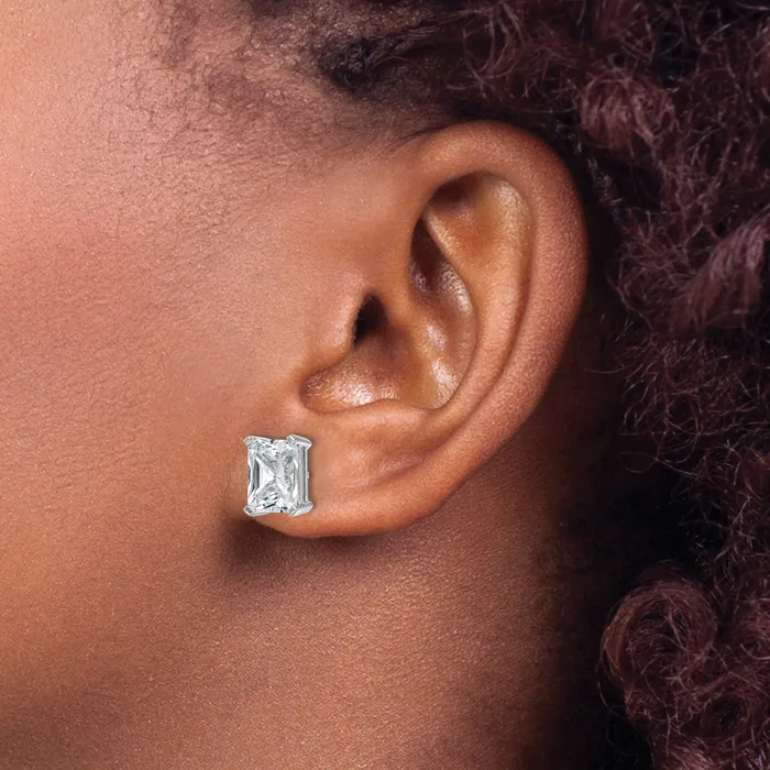 14k White Gold 5 ctw Certified Lab Grown Diamond VSSI G Radiant 4 Prong Heavy Wt Stud Earrings Goldia Earrings