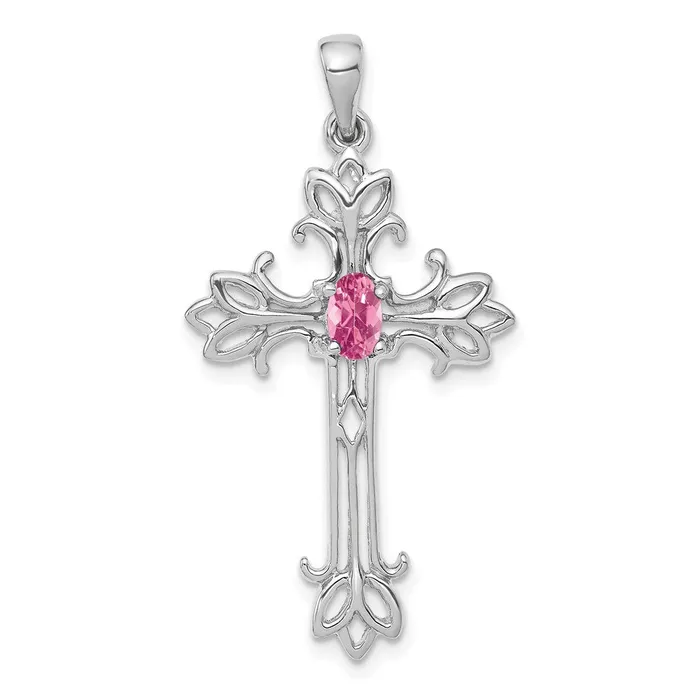 14k White Gold 5x3mm Oval Pink Tourmaline cross pendant Goldia Necklaces 14k White Gold 5x3mm Oval Pink Tourmaline cross pendant Goldia Necklaces