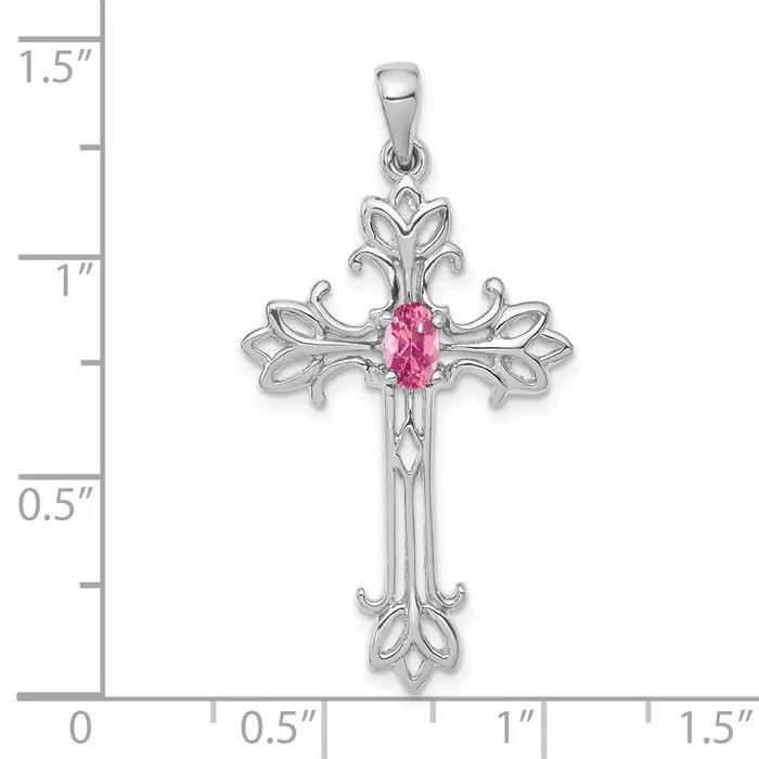 14k White Gold 5x3mm Oval Pink Tourmaline cross pendant Goldia Necklaces