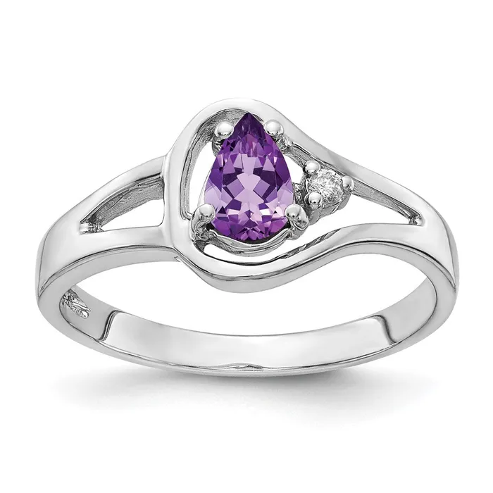14k White Gold 6x4mm Pear Amethyst Checker AA Real Diamond ring Goldiacom Rings 14k White Gold 6x4mm Pear Amethyst Checker AA Real Diamond ring Goldiacom Rings