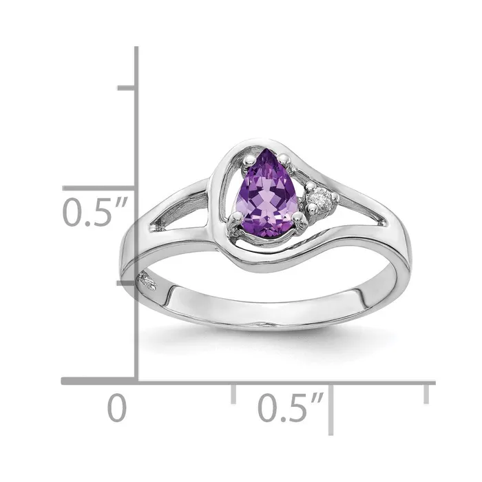 14k White Gold 6x4mm Pear Amethyst Checker AA Real Diamond ring Goldiacom Rings