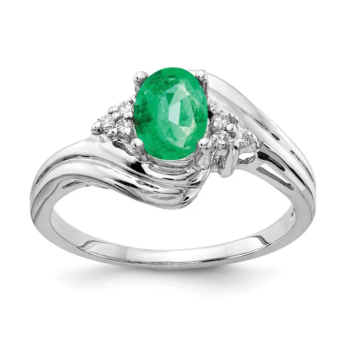 14k White Gold 7x5mm Oval Emerald A Real Diamond ring Goldia Rings