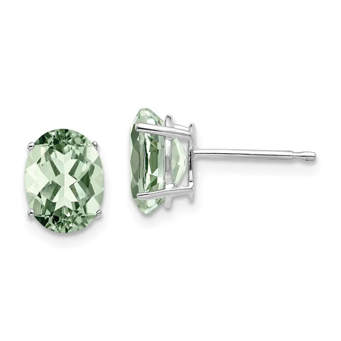 14k White Gold 8x6 Oval Green Quartz Earrings Goldia Earrings