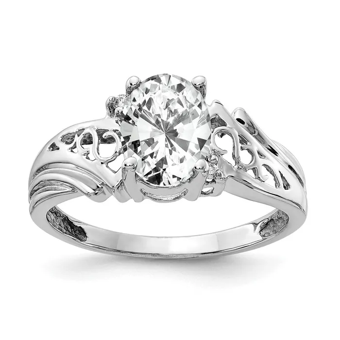 14k White Gold 8x6mm Oval Cubic Zirconia A Diamond ring Goldia Rings
