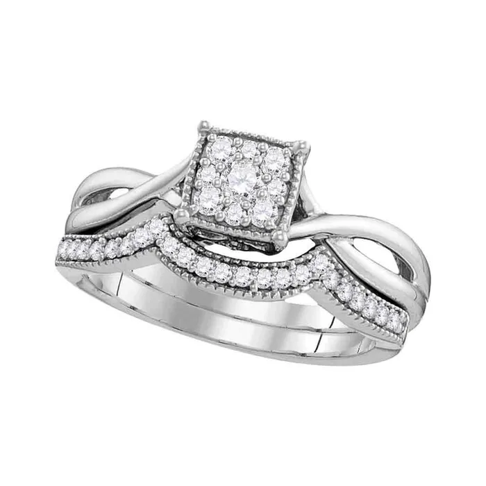 14k White Gold Diamond Flower Cluster Bridal Wedding Ring Set 13 Cttw gndatlanta Rings 14k White Gold Diamond Flower Cluster Bridal Wedding Ring Set 13 Cttw gndatlanta Rings