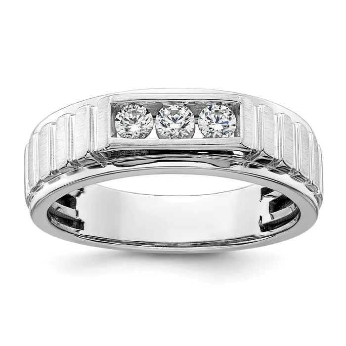 14K White Gold Lab Grown Diamond VSSI G Mens Band Ring Goldia Rings