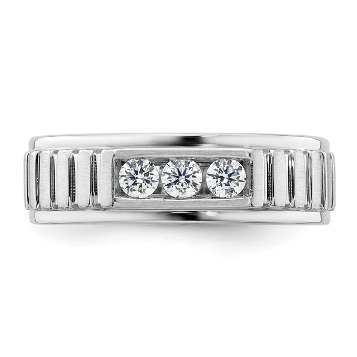 14K White Gold Lab Grown Diamond VSSI G Mens Band Ring Goldia Rings