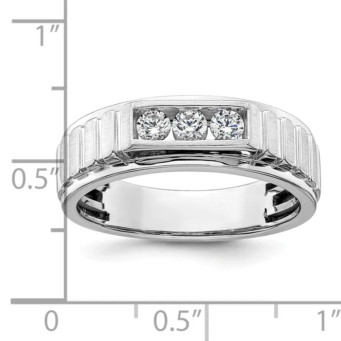 14K White Gold Lab Grown Diamond VSSI G Mens Band Ring Goldia Rings