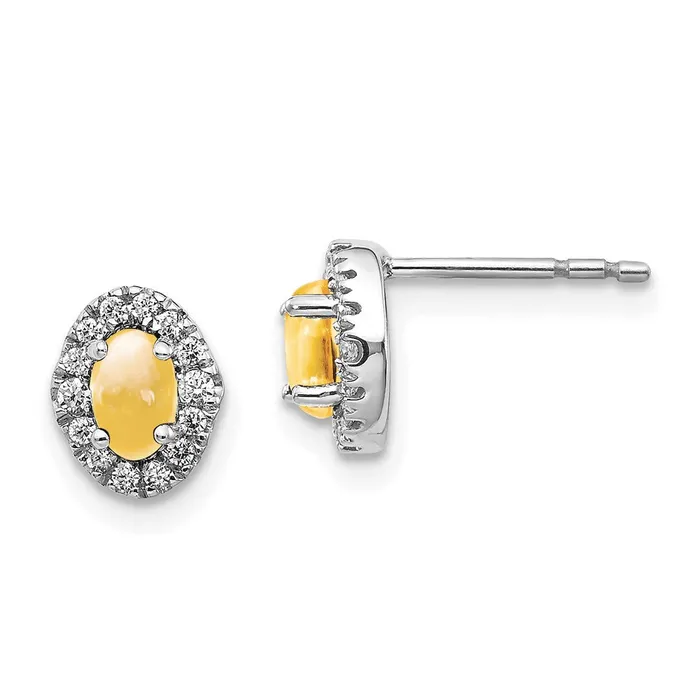14k White Gold Real Diamond and Cabochon Citrine Earrings Goldia Earrings 14k White Gold Real Diamond and Cabochon Citrine Earrings Goldia Earrings