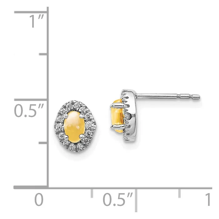 14k White Gold Real Diamond and Cabochon Citrine Earrings Goldia Earrings