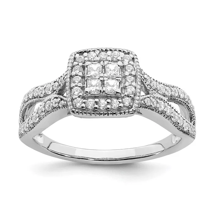 14k White Gold Real Diamond Cluster Real Diamond Engagement Ring Goldia Rings