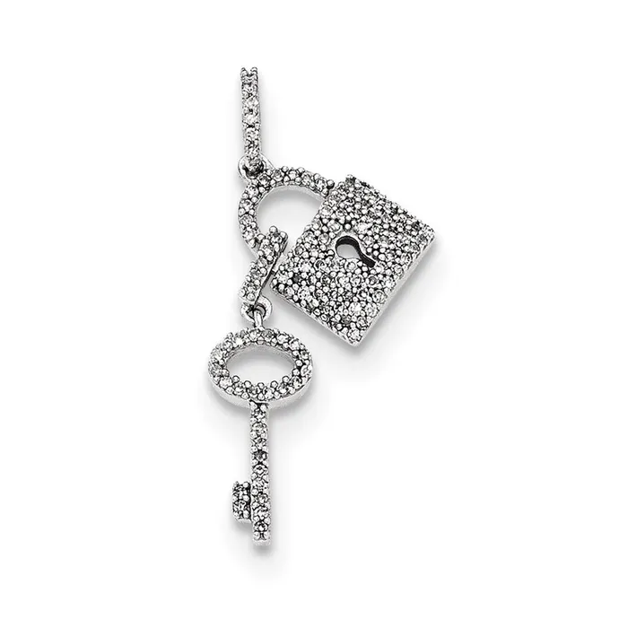 14k White Gold Real Diamond Lock and Key Pendant Goldia Necklaces