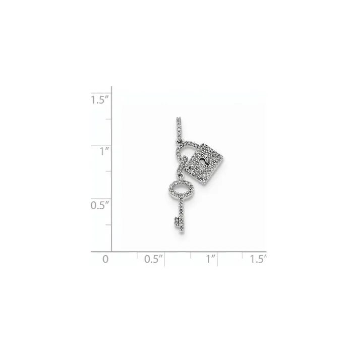 14k White Gold Real Diamond Lock and Key Pendant Goldia Necklaces