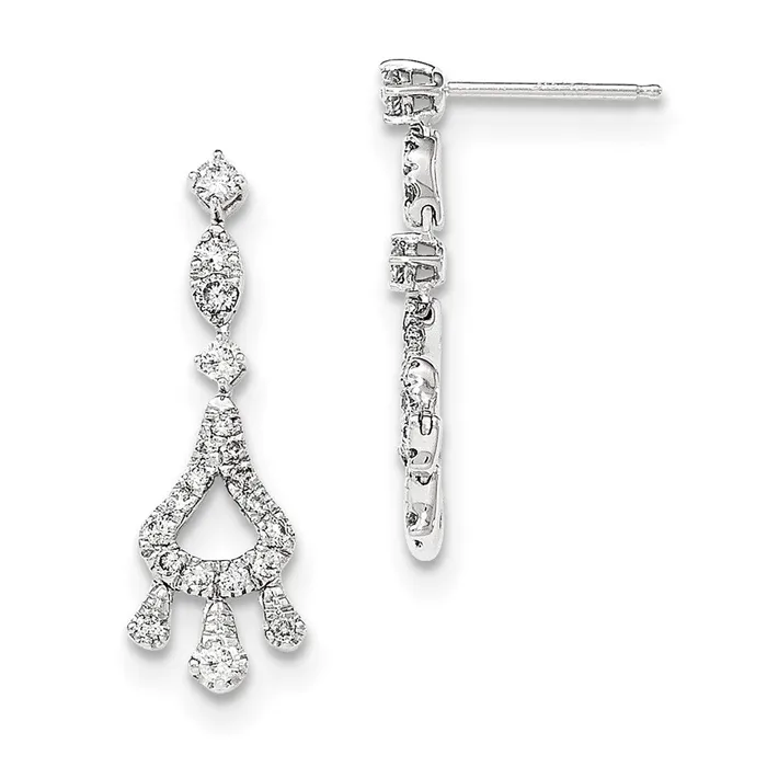 14K White Gold Real Diamond Post Dangle Earrings Goldia Earrings