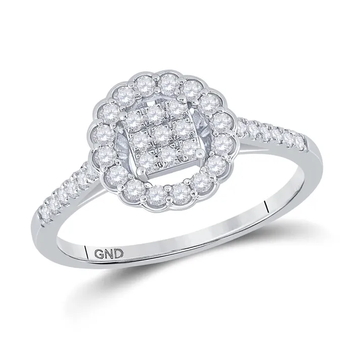 14k White Gold Round Diamond Circle Cluster Ring 38 Cttw gndatlanta Rings
