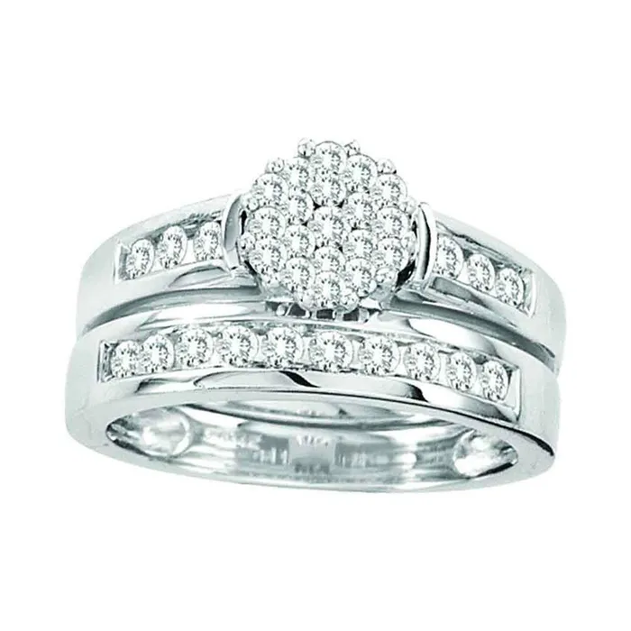 14k White Gold Round Diamond Cluster Bridal Wedding Ring Set 34 Cttw gndatlanta Rings 14k White Gold Round Diamond Cluster Bridal Wedding Ring Set 34 Cttw gndatlanta Rings