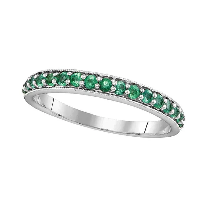 14k White Gold Round Emerald Single Row Band 12 Cttw gndatlanta Rings