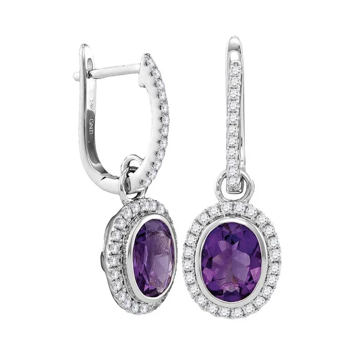 14k White Gold Round Natural Amethyst Diamond Oval Dangle Earrings 238 Cttw gndatlanta Earrings 14k White Gold Round Natural Amethyst Diamond Oval Dangle Earrings 238 Cttw gndatlanta Earrings