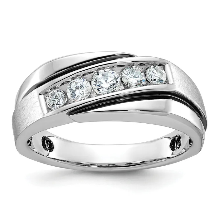 14k White Gold with Black Rhodium 12 Ct Lab Grown Diamond VSSI G Polished Satin and Grooved Mens Ring Goldia Rings 14k White Gold with Black Rhodium 12 Ct Lab Grown Diamond VSSI G Polished Satin and Grooved Mens Ring Goldia Rings