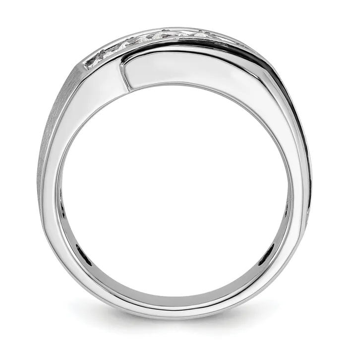 14k White Gold with Black Rhodium 12 Ct Lab Grown Diamond VSSI G Polished Satin and Grooved Mens Ring Goldia Rings
