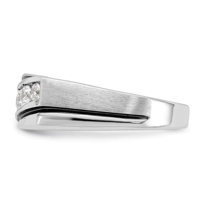 14k White Gold with Black Rhodium 12 Ct Lab Grown Diamond VSSI G Polished Satin and Grooved Mens Ring Goldia Rings