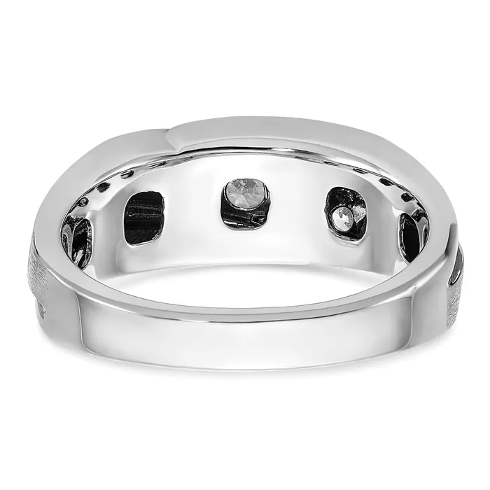 14k White Gold with Black Rhodium 12 Ct Lab Grown Diamond VSSI G Polished Satin and Grooved Mens Ring Goldia Rings
