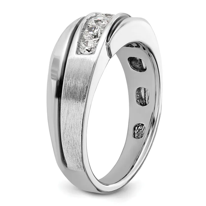14k White Gold with Black Rhodium 12 Ct Lab Grown Diamond VSSI G Polished Satin and Grooved Mens Ring Goldia Rings