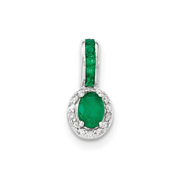14K White GoldReal Diamond and Emerald wHalo Pendant Goldia Necklaces