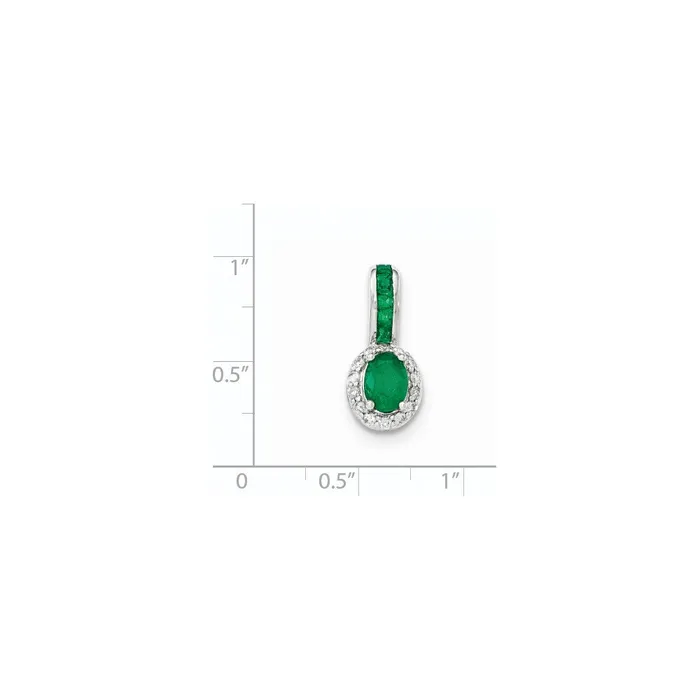 14K White GoldReal Diamond and Emerald wHalo Pendant Goldia Necklaces