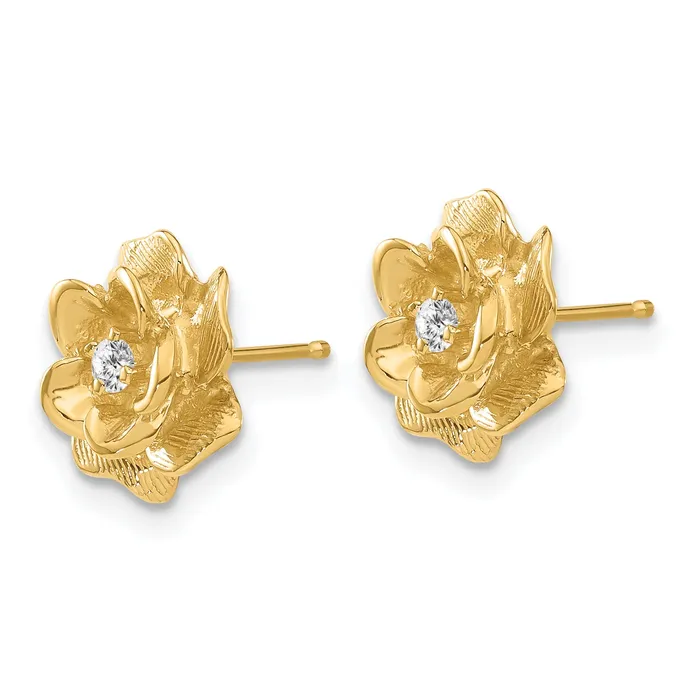 14k Yellow Gold 115 Ct Lab Grown Diamond VSSI G Flower Post Earrings Goldia Earrings