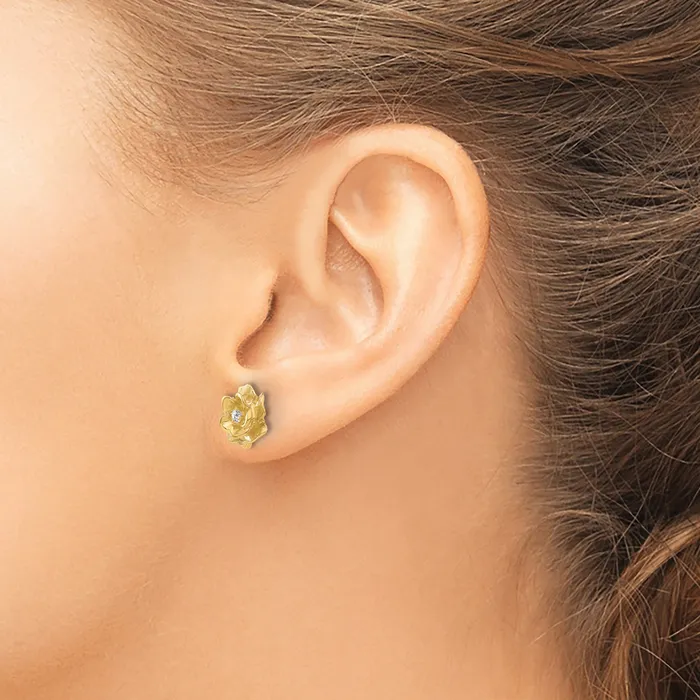 14k Yellow Gold 115 Ct Lab Grown Diamond VSSI G Flower Post Earrings Goldia Earrings