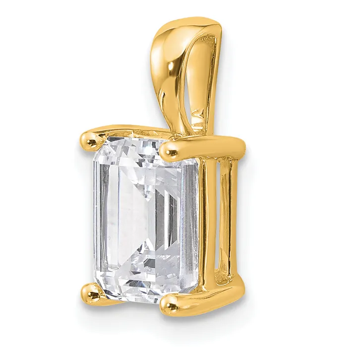 14k Yellow Gold 2 Ct Lab Grown Diamond VSSI G Emerald Four Prong Pendant Goldia Necklaces