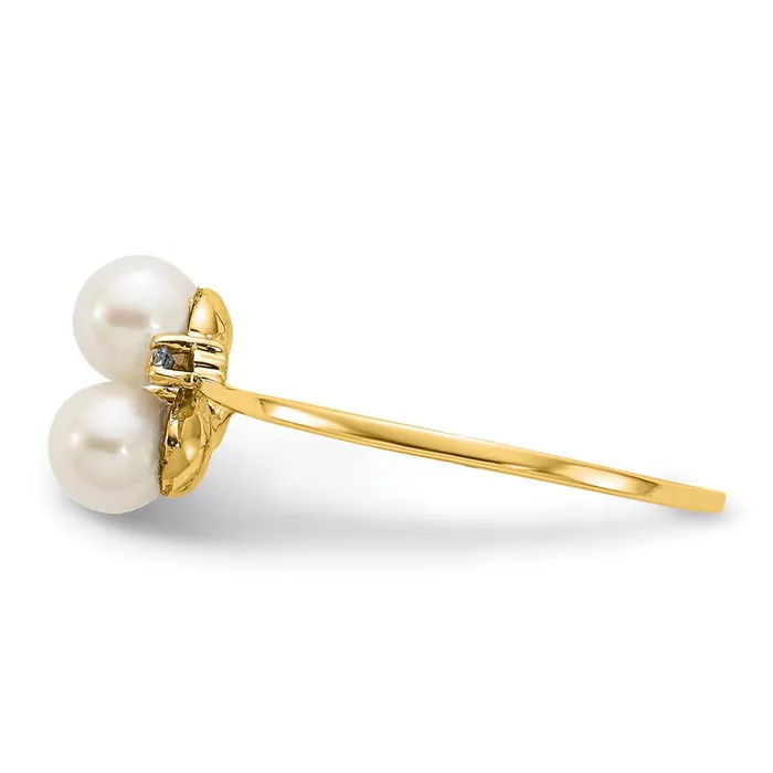 14K Yellow Gold 4mm FW Cultured Pearl A Real Diamond ring Goldia Rings