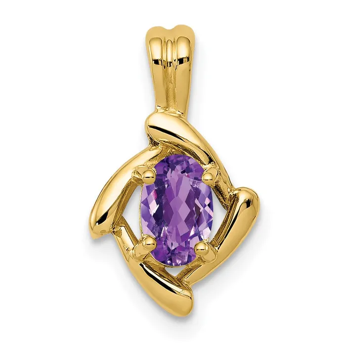 14K Yellow Gold 6x4mm Oval Amethyst Pendant Goldia Necklaces