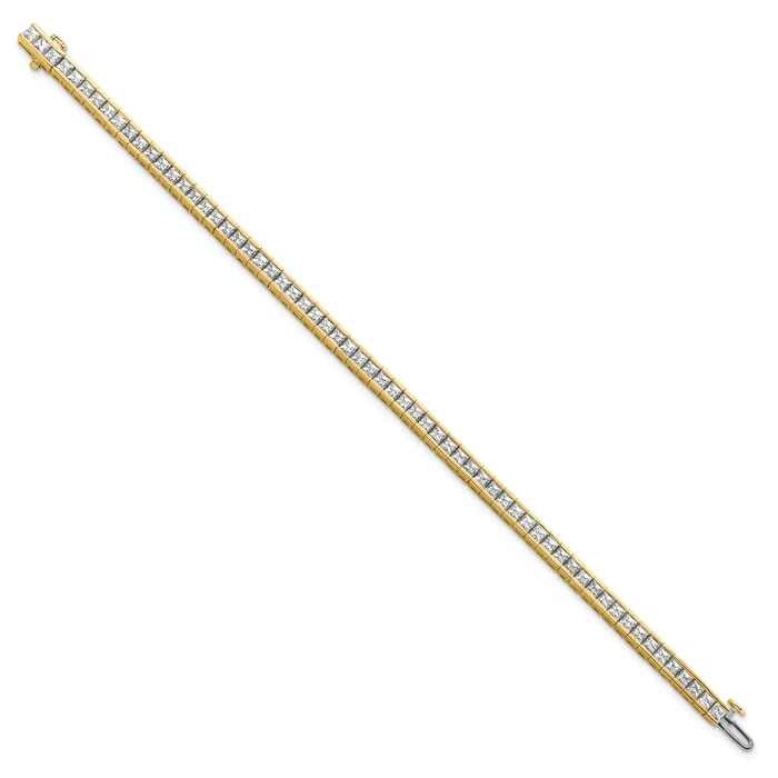14k Yellow Gold 7 Ct Lab Grown Diamond VSSI G Princess Tennis Bracelet Goldia Bracelets