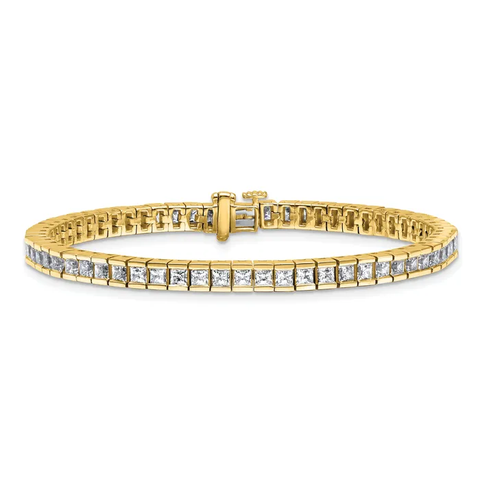 14k Yellow Gold 7 Ct Lab Grown Diamond VSSI G Princess Tennis Bracelet Goldia Bracelets