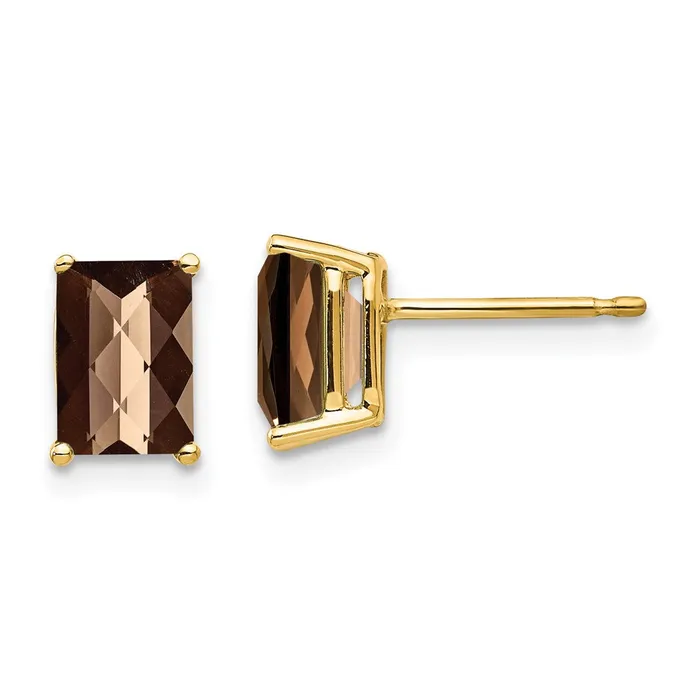 14k Yellow Gold 7x5 Octagon CheckerCut Smok Yellow Gold Quartz Earrings Goldia Earrings